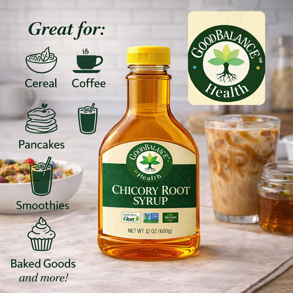 Good Balance chicory syrup drizzle on desserts with no artificial additives