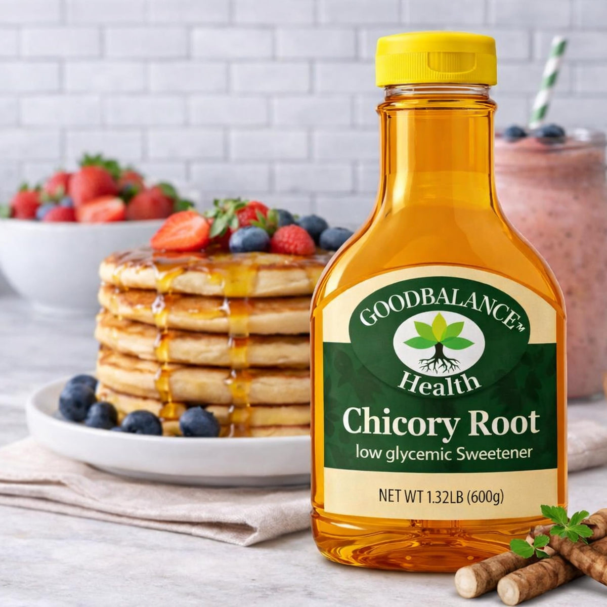 Good Balance chicory syrup on a keto-friendly plate with fiber