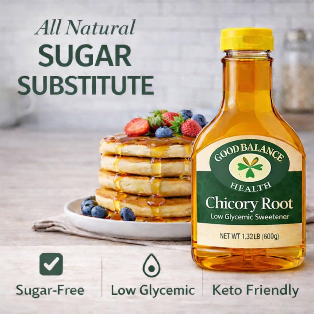 Good Balance chicory syrup label confirms non-GMO vegan-friendly product
