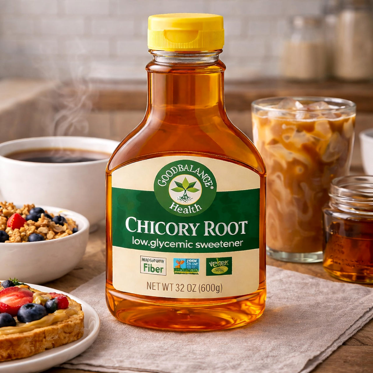 Good Balance chicory syrup over pancakes provides versatile breakfast sweetness