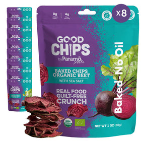 Good Chips by Paramo Snacks beet chips packaging with eight-pack for easy snacking