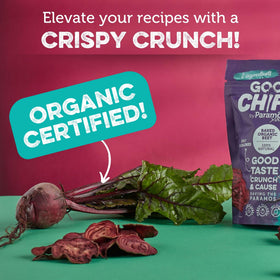 Outdoors scene with Good Chips beet chips for a portable snack