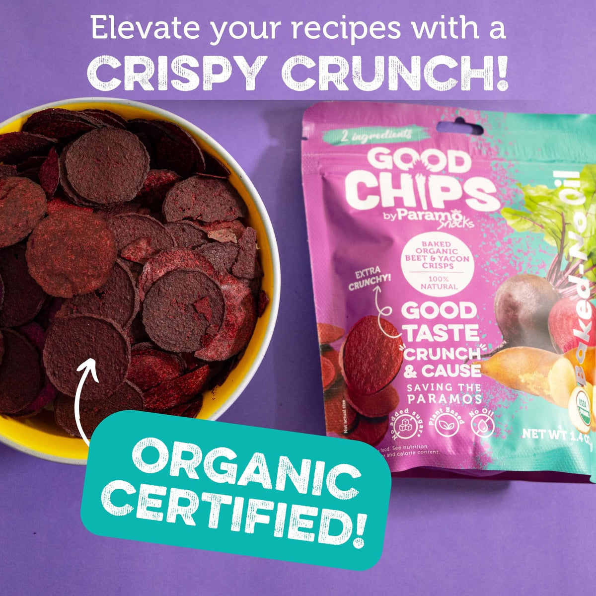 Good Chips on-the-go snack bag communicates convenient, low-calorie indulgence
