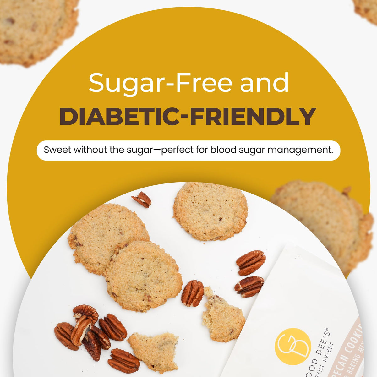 Close-up of almond flour and sugar alternatives in Good Dee's Butter Pecan Cookie Mix for keto sweetness.