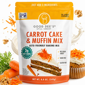 Good Dees carrot muffin mix packaging for gluten-free keto baking.