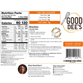 Good Dee's corn bread mix ingredients spread showing almond flour and Stevia for low carb sweetness.