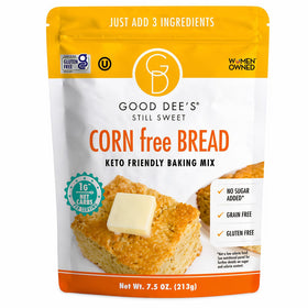 Good Dee's corn bread mix package highlighting grain-free ingredients for healthy baking.