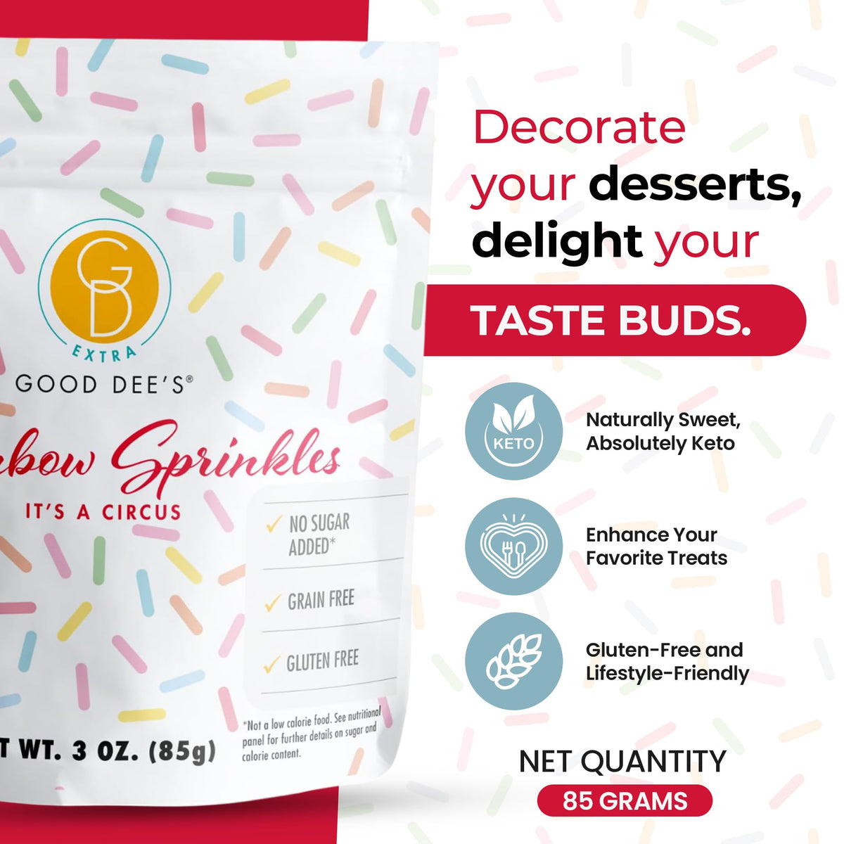 Good Dee's Keto Sprinkles deliver color to cakes and desserts for keto baking.