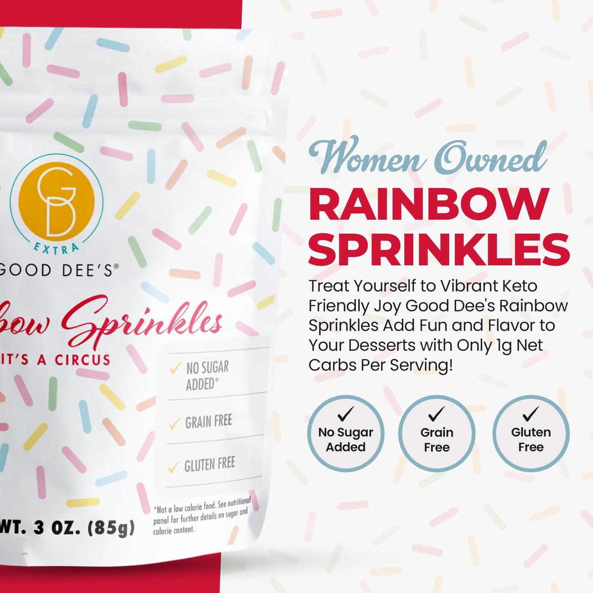 Good Dee's Keto Sprinkles decorate ice cream with color without sugar.