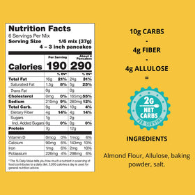 Good Dee’s Pancake Mix dairy-free and soy-free labeling shown.