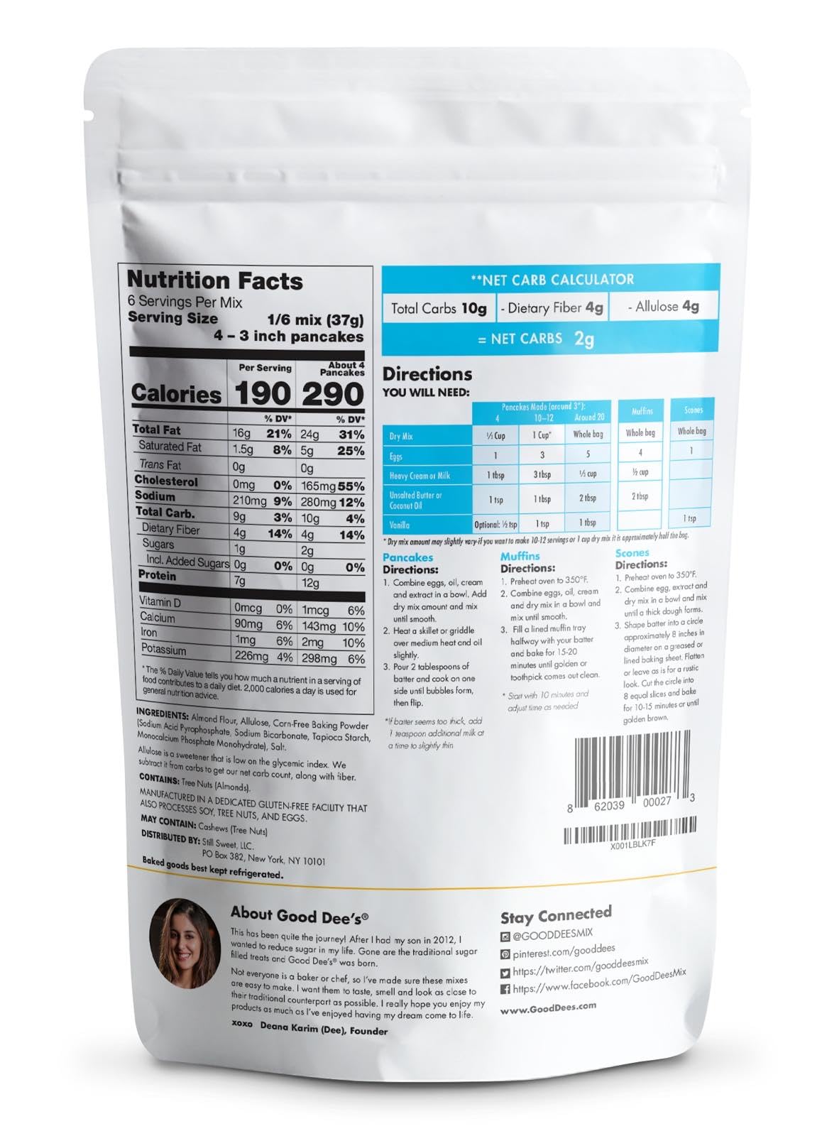 Good Dee’s Pancake Mix ingredients bowl shows almond flour for a wholesome base.