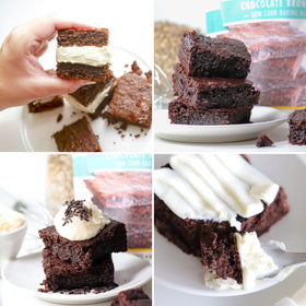 Good Dee's plated brownie serving showcases quick, dessert-ready goodness.