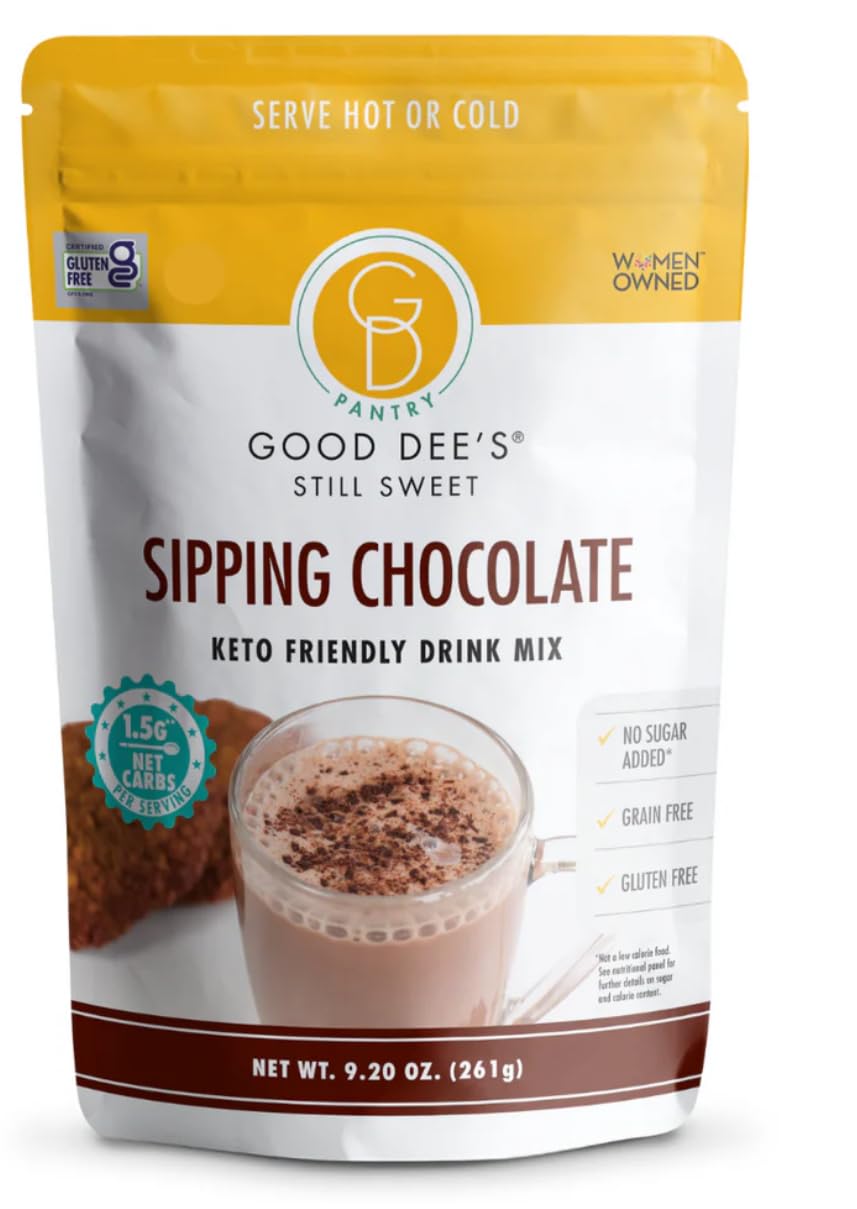 Good Dee's Sipping Chocolate mug with steam, velvety cocoa ready to sip.
