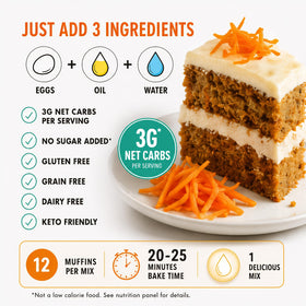 Whipped vanilla icing beside carrot cake with Good Dees mix.