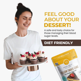 Sliced Good Dee's Yellow Snack Cake with icing for a sugar-free dessert