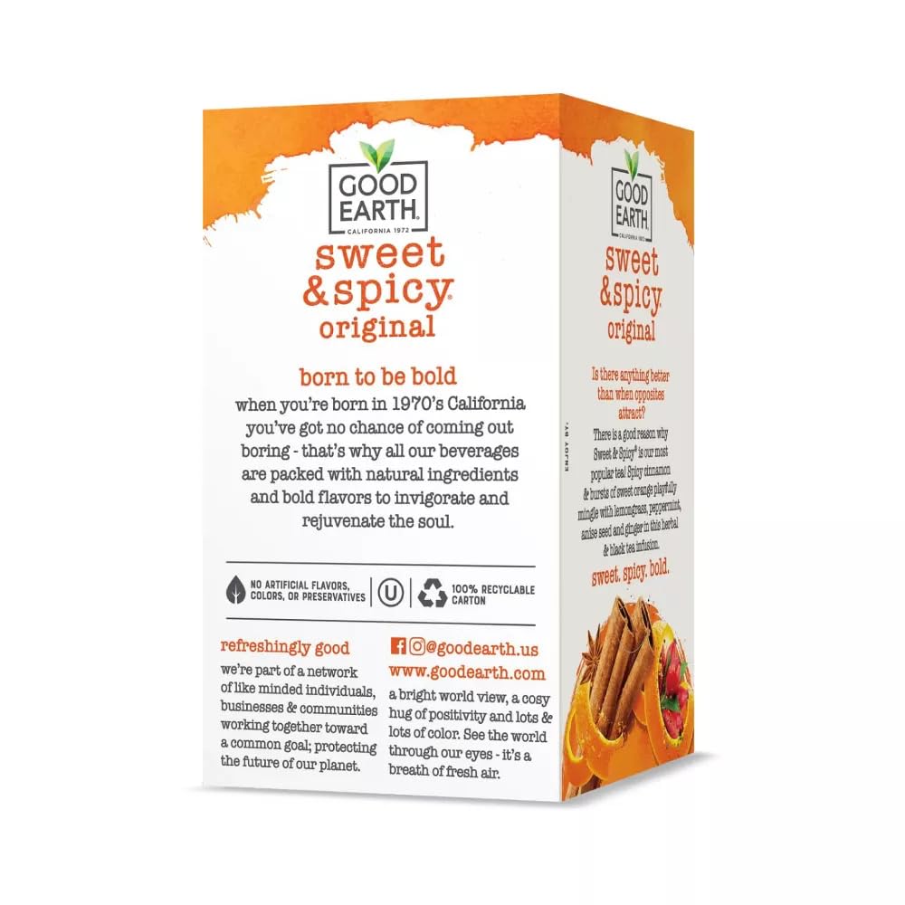 Good Earth Original Sweet Spicy tea cup image, steaming brew ideal for an afternoon refresh.