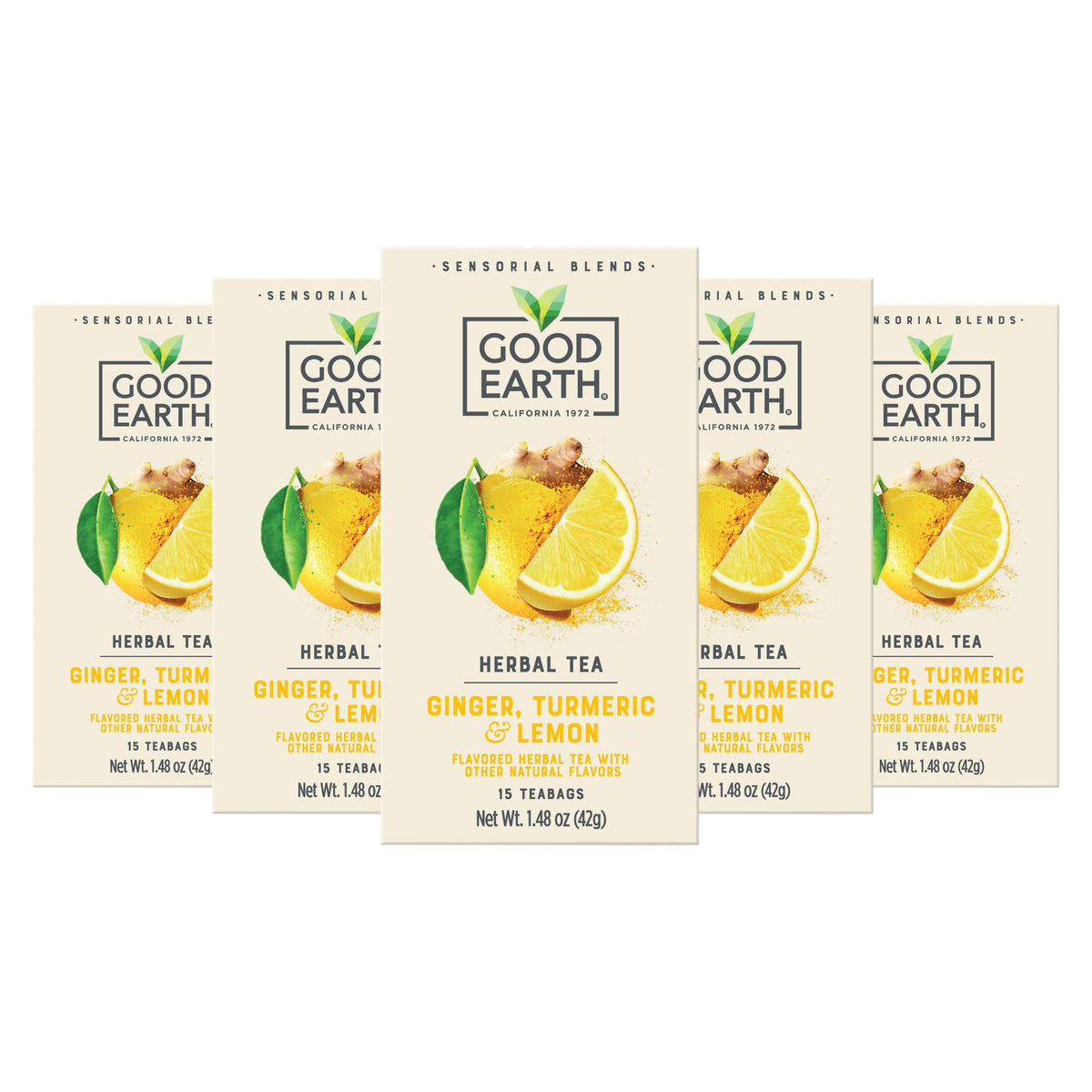 Good Earth Sensorial Blend Ginger, Turmeric and Lemon tea in a refreshing cup