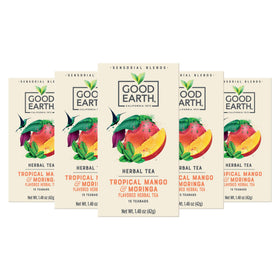 Good Earth Sensorial Blend Tropical Mango Moringa pack—bright aroma for a refreshing break.