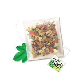 Good Earth Sensorial Blend tea bags showcase mango-moringa flavors for a fruity sip.