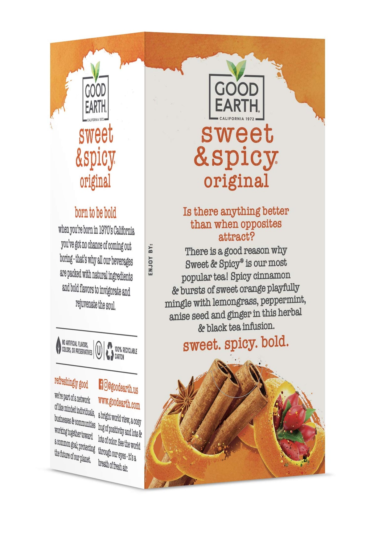 Good Earth Tea Co. Black tea with cinnamon-orange notes, rich and comforting