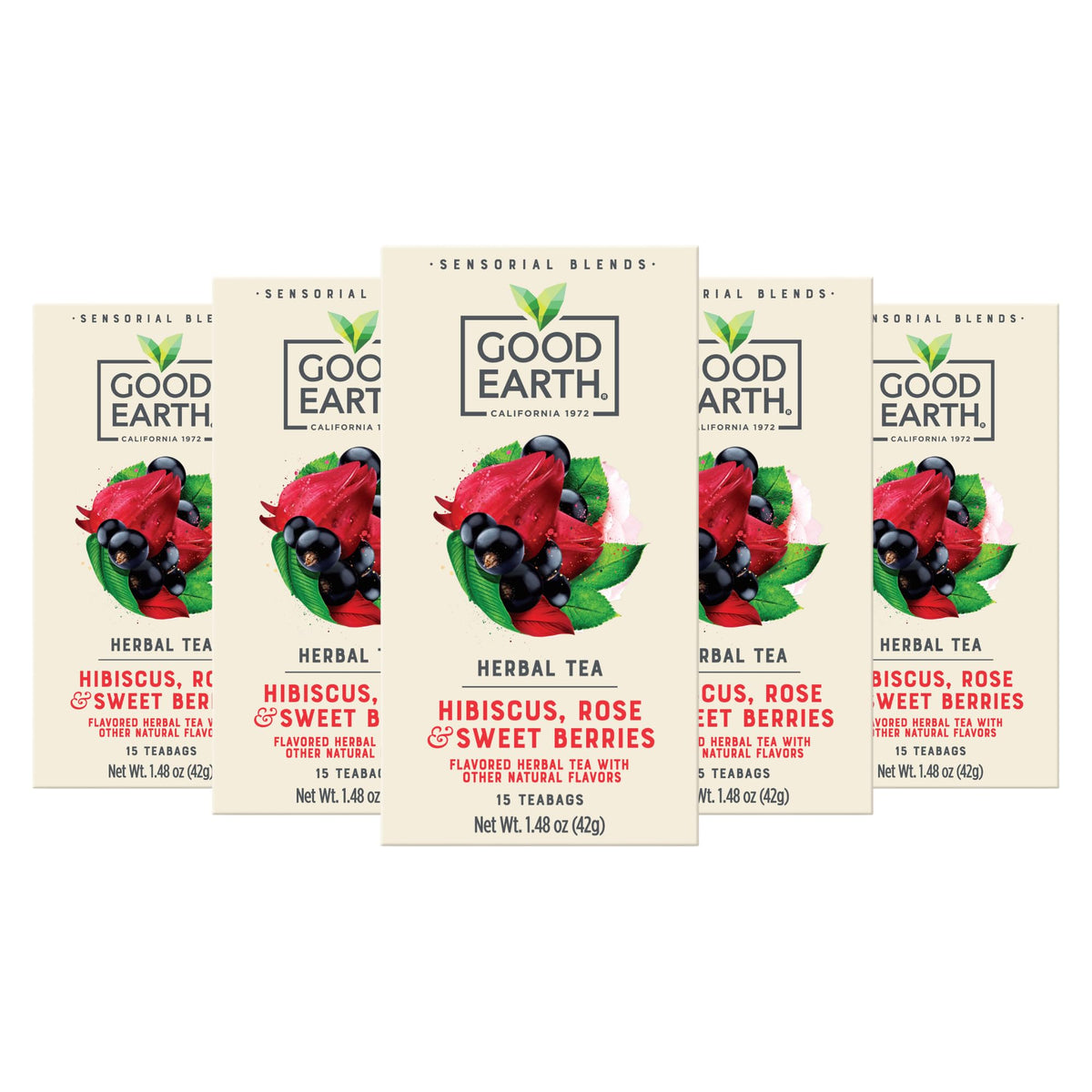 Good Earth Tea Co. Sensorial Blend hibiscus and berries pouring for a vibrant aroma