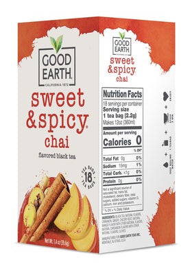 Good Earth Tea Co. Sweet & Spicy Chai teabags in pack ideal for quick brewing
