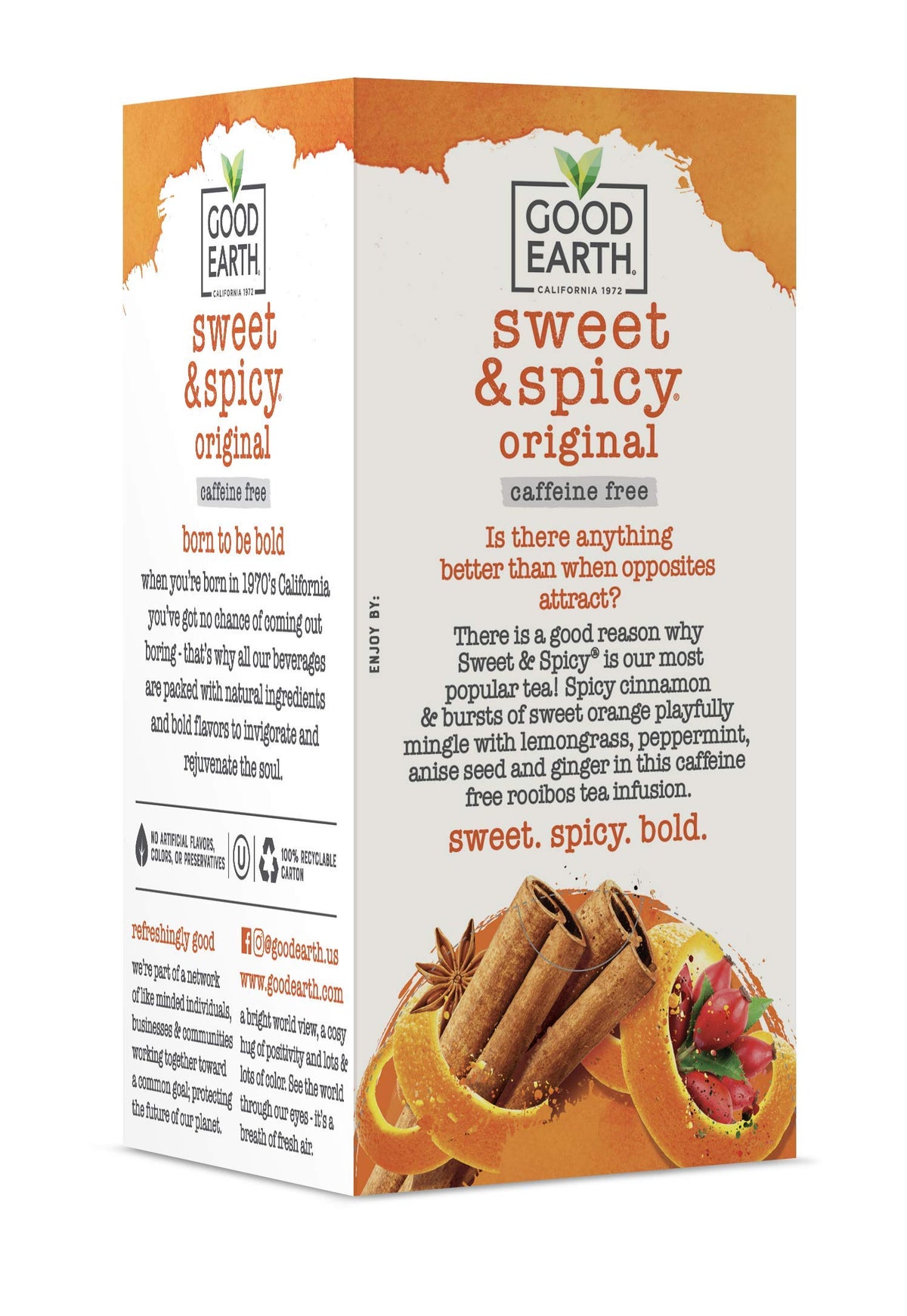 Good Earth Tea Co. Sweet & Spicy pack 6 back view highlights packaging variation