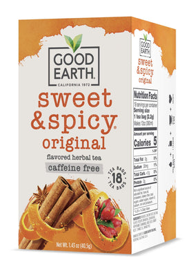 Good Earth Tea Co. Sweet & Spicy tea bags front view for a caffeine-free daily ritual