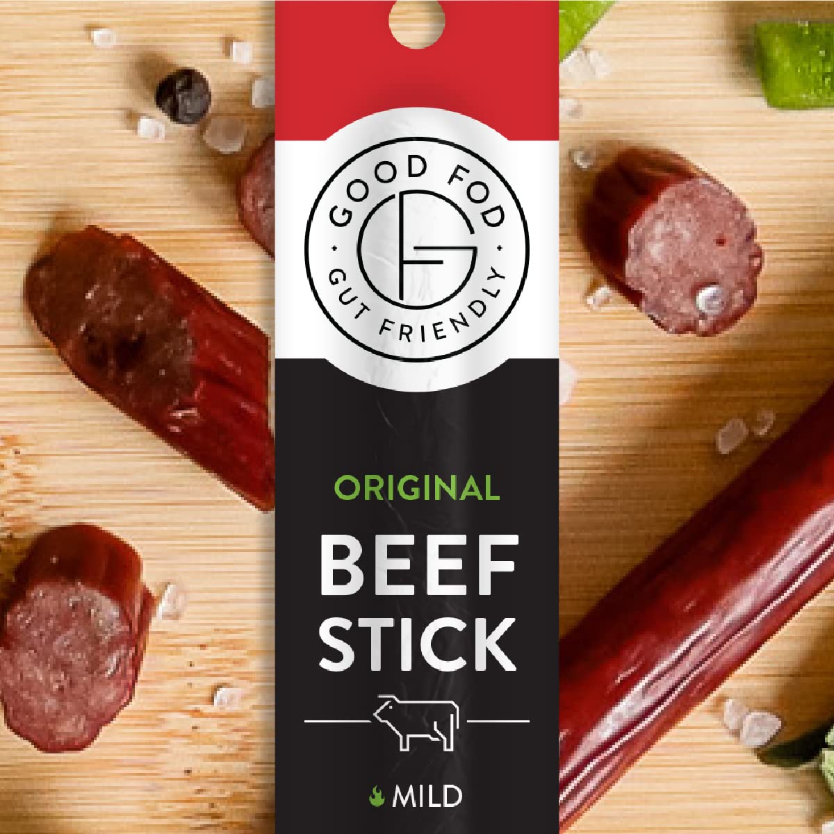 Good Fod Foods Keto-friendly snack in 1-ounce sticks.