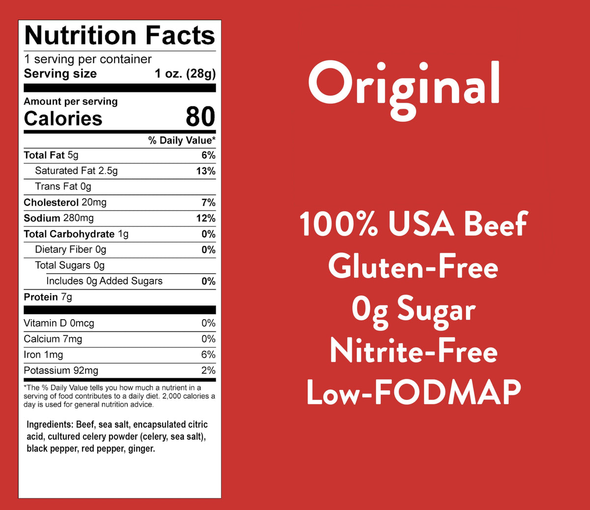 Close-up of Good Fod Foods Original Meat Sticks texture highlighting lean beef and mild flavor.