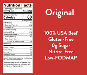 Close-up of Good Fod Foods Original Meat Sticks texture highlighting lean beef and mild flavor.