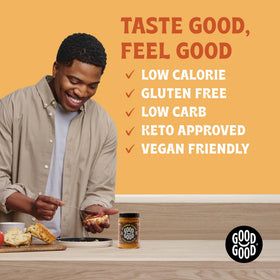 Good Good Special Reserve Apricot Spread in a glass bottle, keto-friendly indulgence.