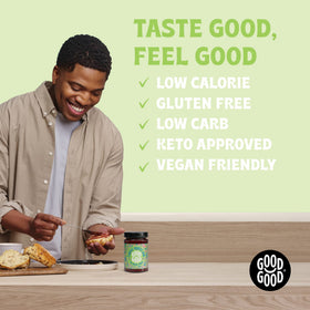 Good Good Forest Fruit Jam label close-up with vegan and gluten-free marks