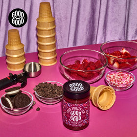 Good Good Four Fruits Jam pancakes drizzle invites colorful, lower-sugar breakfast variations