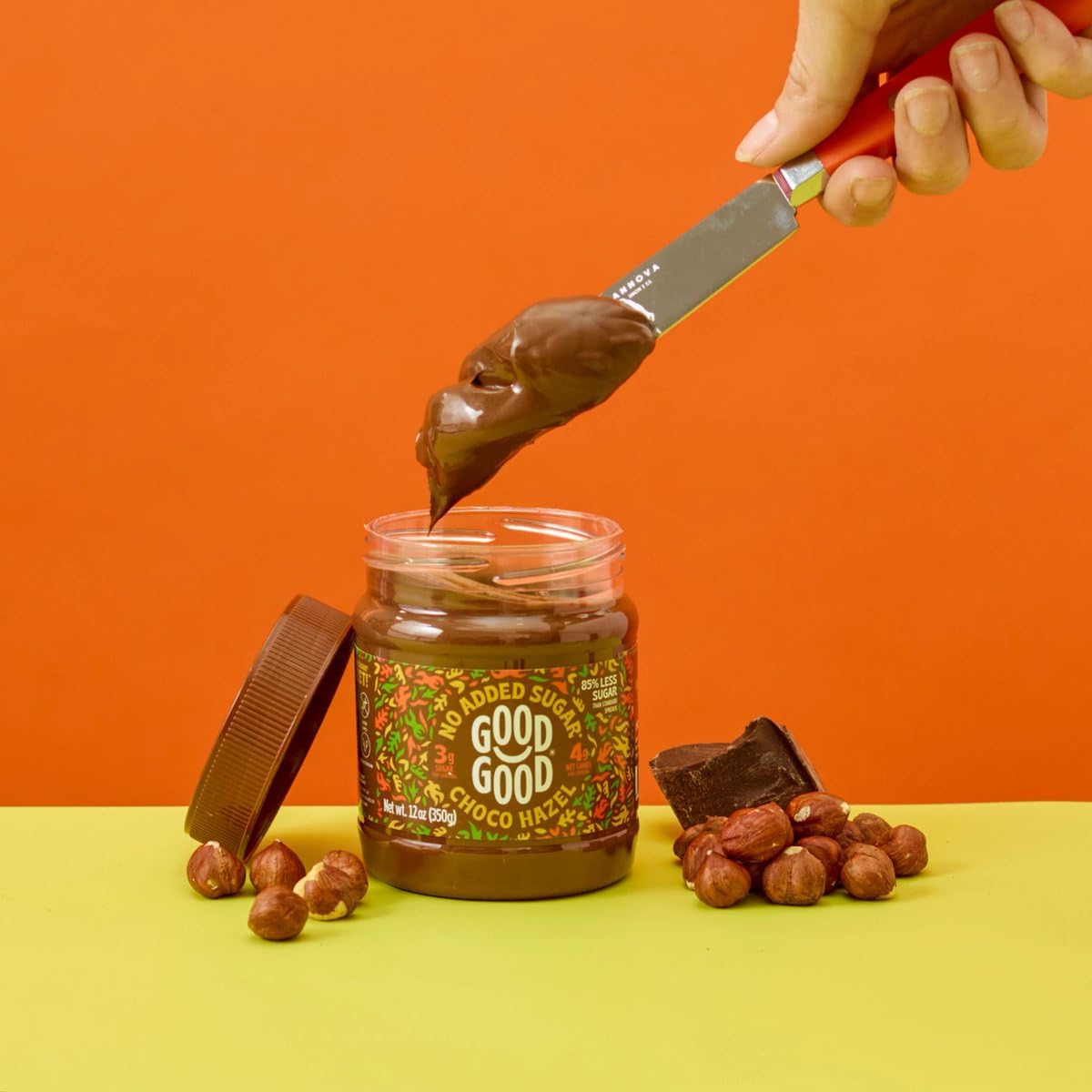 Gluten-free and vegetarian-friendly Good Good Belgian spread in a jar.