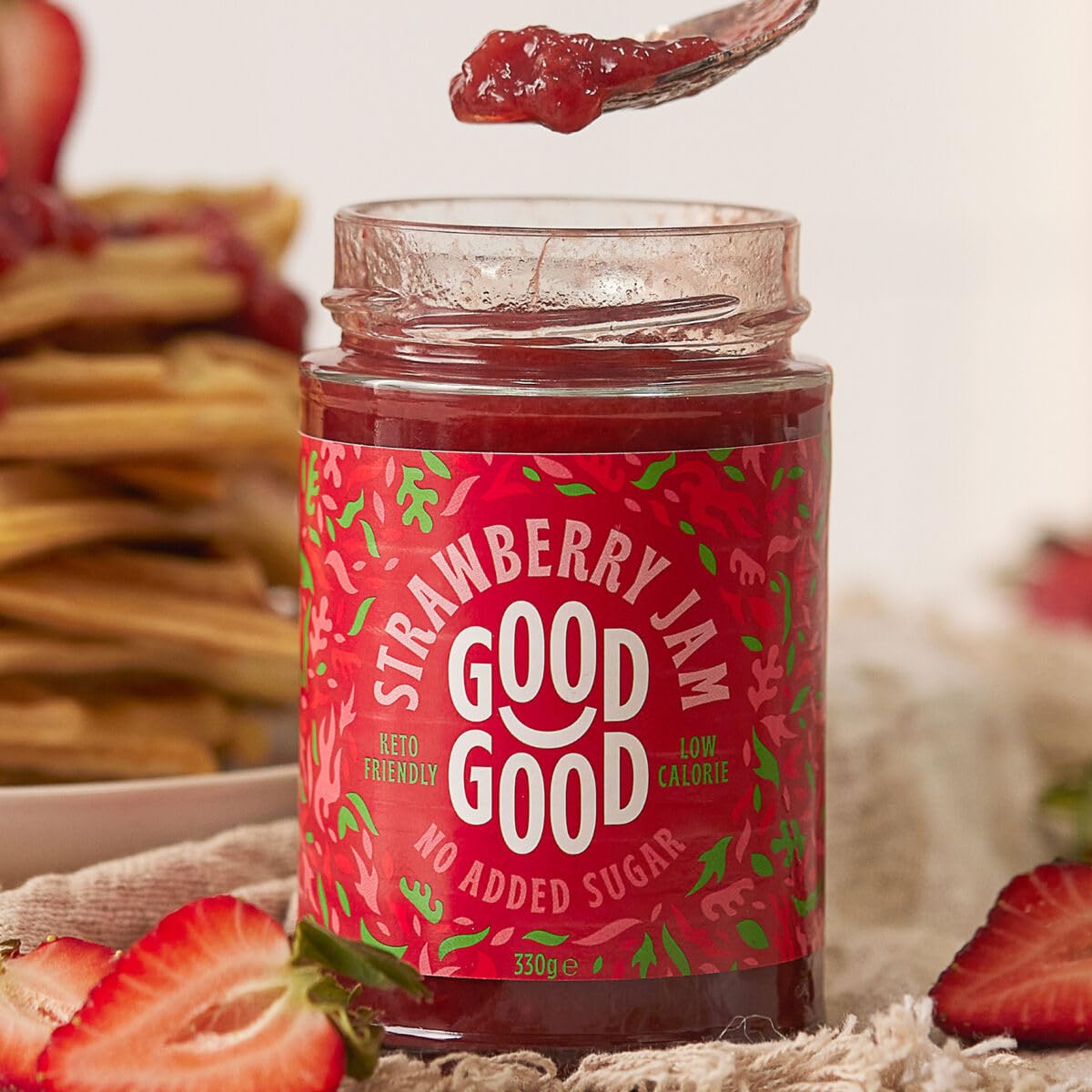 Good Good No Added Sugar Strawberry Jar delivers bright sweetness for yogurt toppings
