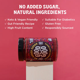 Good Good Raspberry Spread bottle pour for easy breakfast spreads.