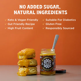 Good Good Special Reserve Apricot Spread close-up highlighting sun-kissed apricot depth for breakfast rituals.