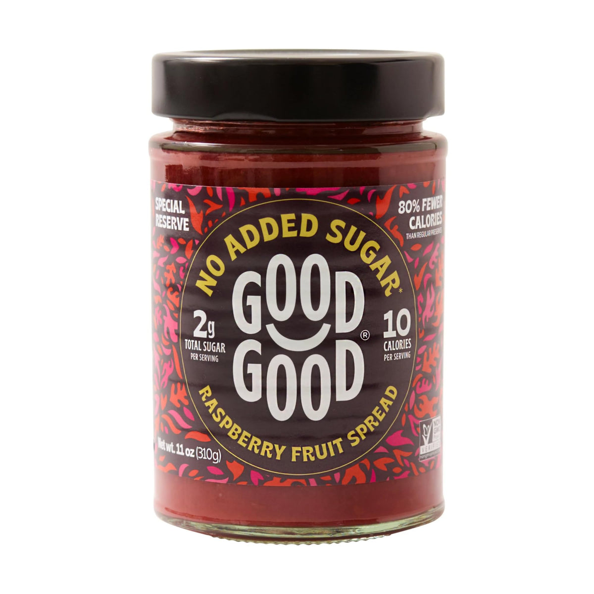 Good Good Special Reserve Raspberry Spread jar rich color and premium texture for gourmet breakfasts.