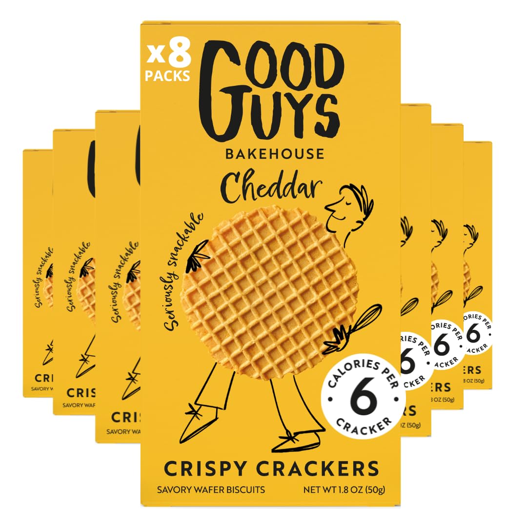 Good Guys Bakehouse Cheddar Crackers closeup showing crisp texture ideal for lunchboxes