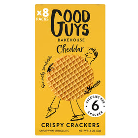 Good Guys Bakehouse Cheddar Crackers front packaging highlighting cheddar richness for quick snacking