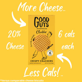 Good Guys Bakehouse Cheddar Crackers ingredients shot featuring real cheddar and natural components