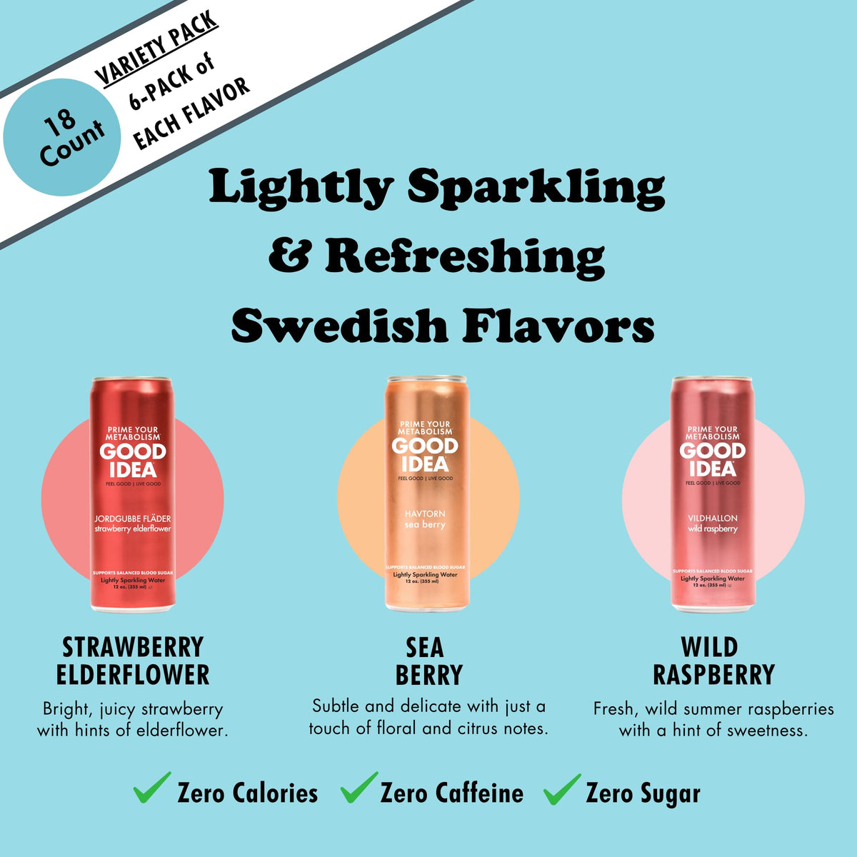 Good Idea Sparkling Water Strawberry Elderflower can, pairs well with meals for light refreshment.