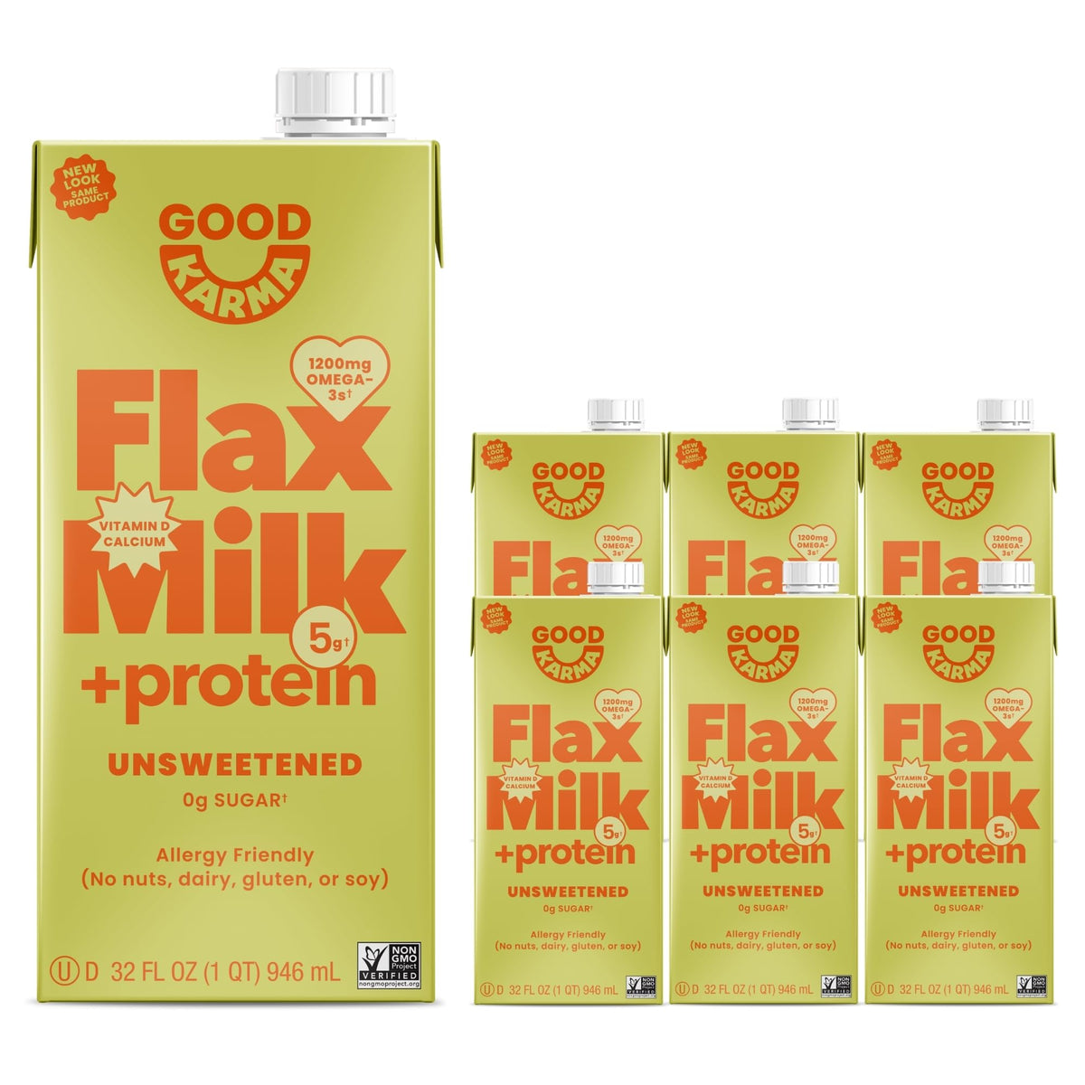 Good Karma Flaxmilk Protein bottle pour shows smooth texture for shakes.