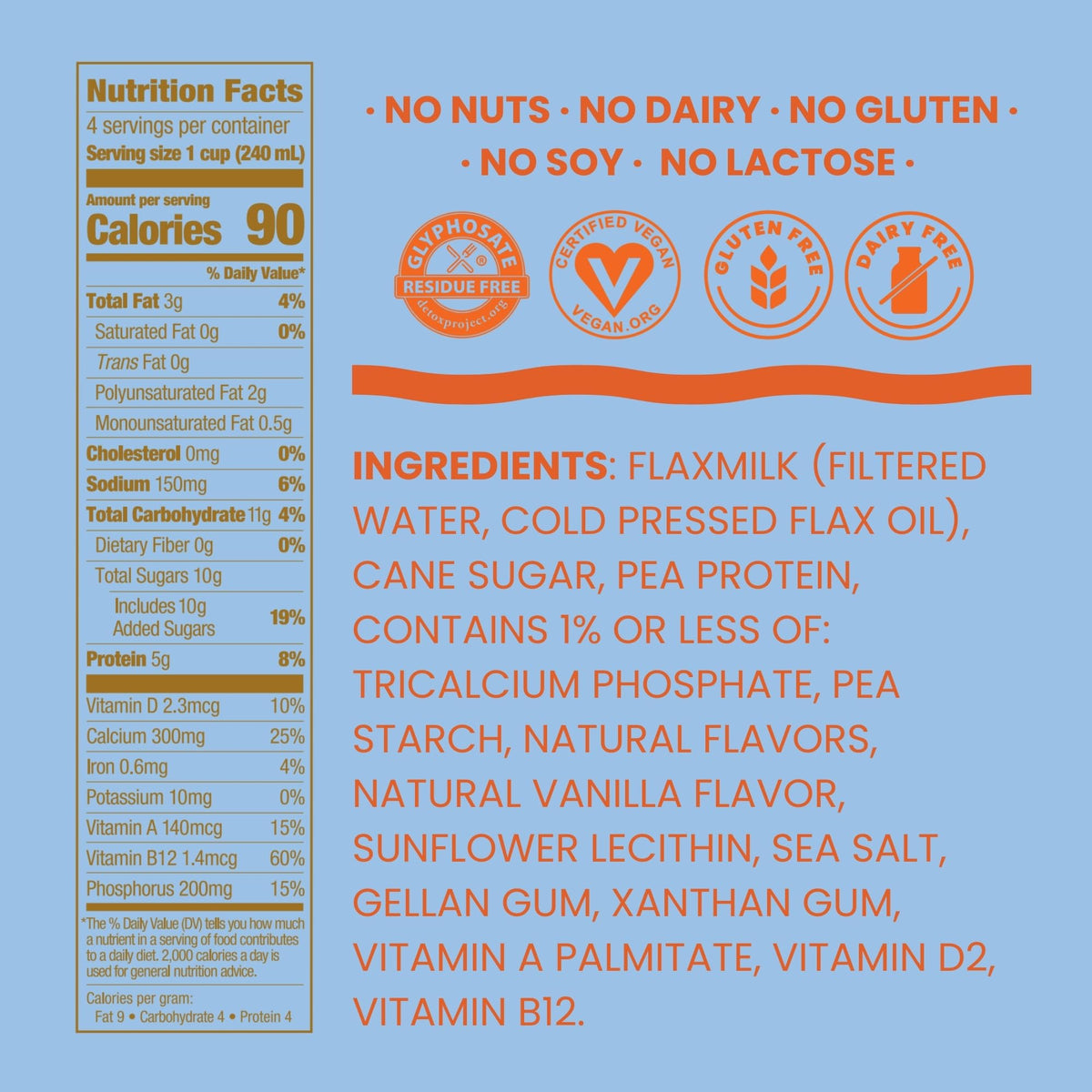 Good Karma Vanilla Flaxmilk +Protein close-up show protein-rich texture for smoothies.