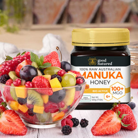 Good Natured Manuka honey amber color close-up
