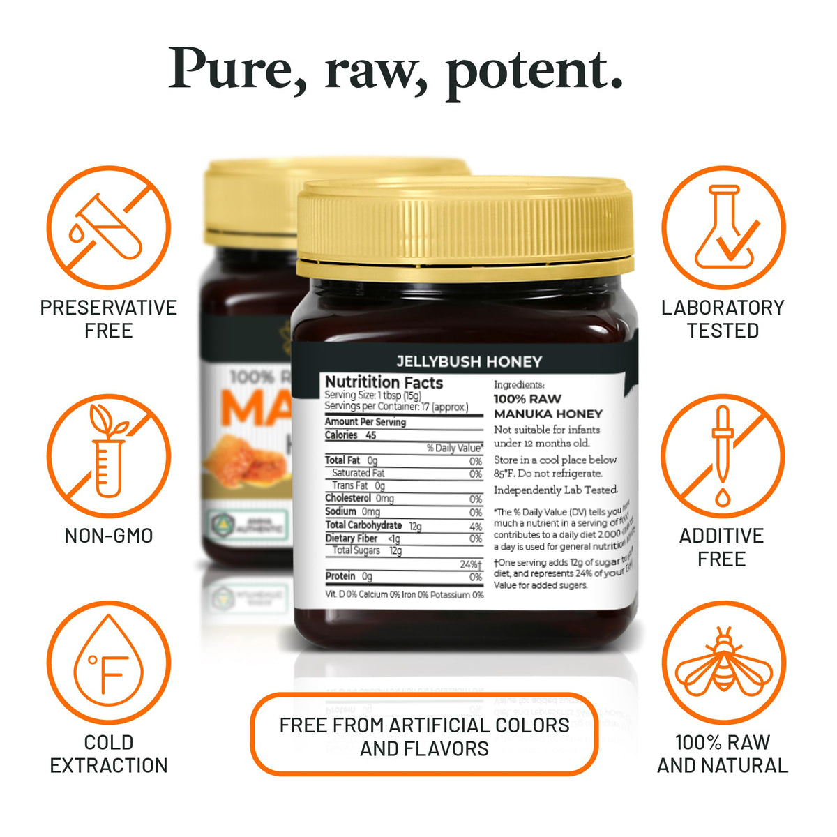 Good Natured Manuka Honey MGO 850 jar front showcasing purity and size