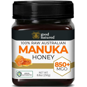 Good Natured Manuka Honey MGO 850 label close-up for premium flavor and trust