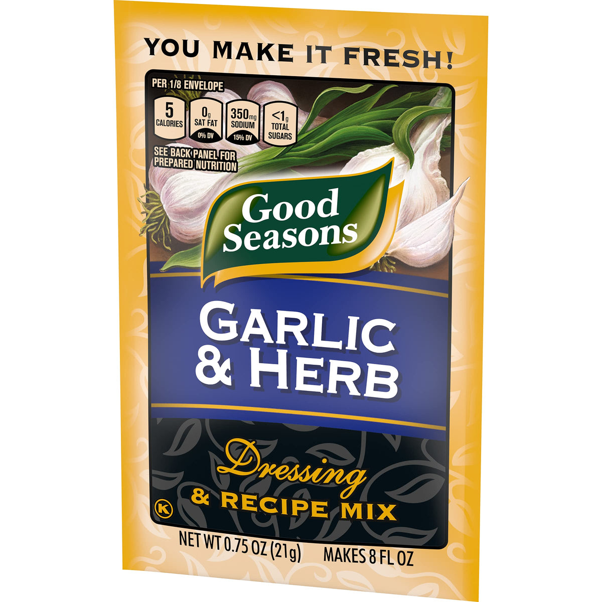 Good Seasons garlic herb dressing ingredients highlight dried parsley and mustard.