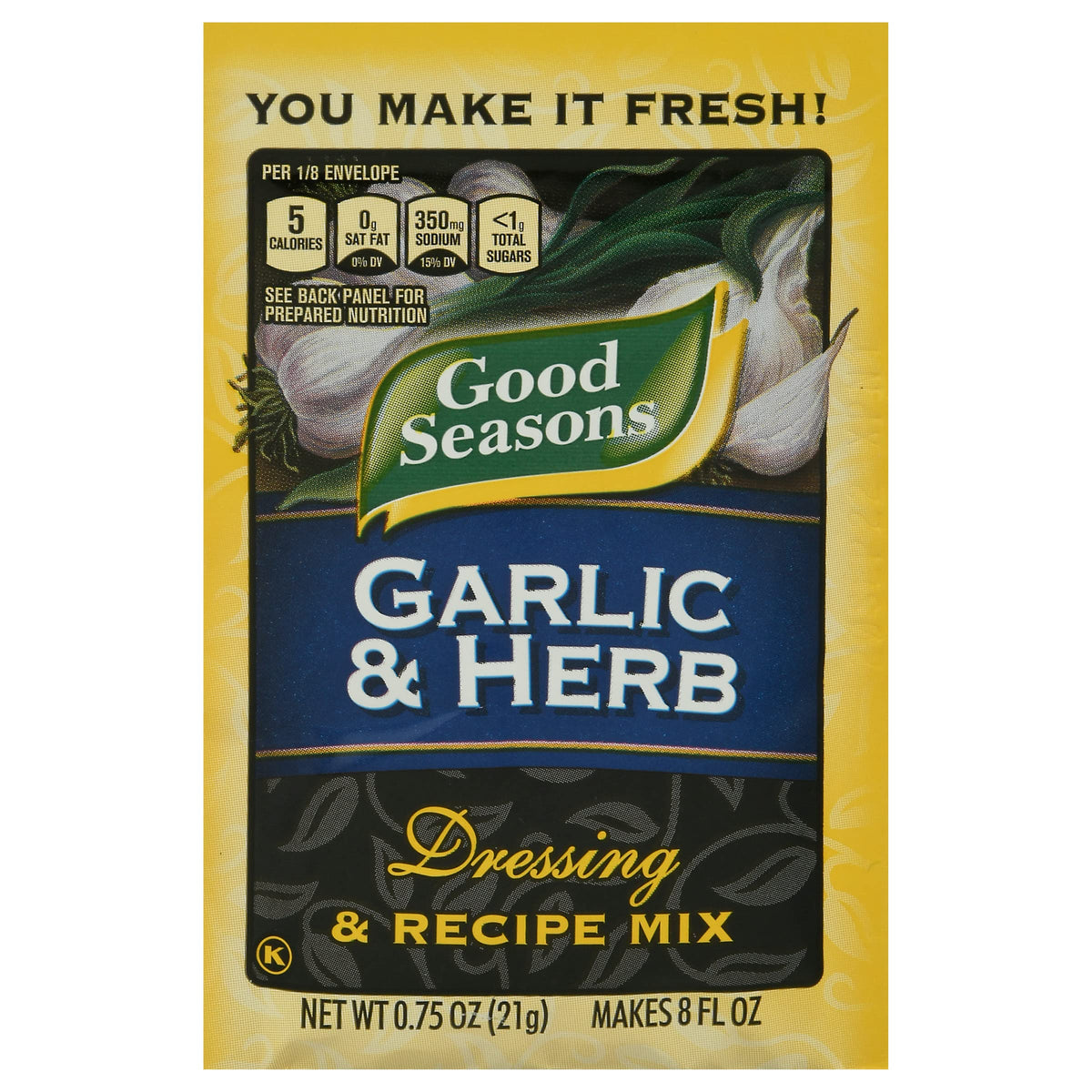 Good Seasons garlic herb dry mix in bowl—ideal for fresh, customizable dressings.